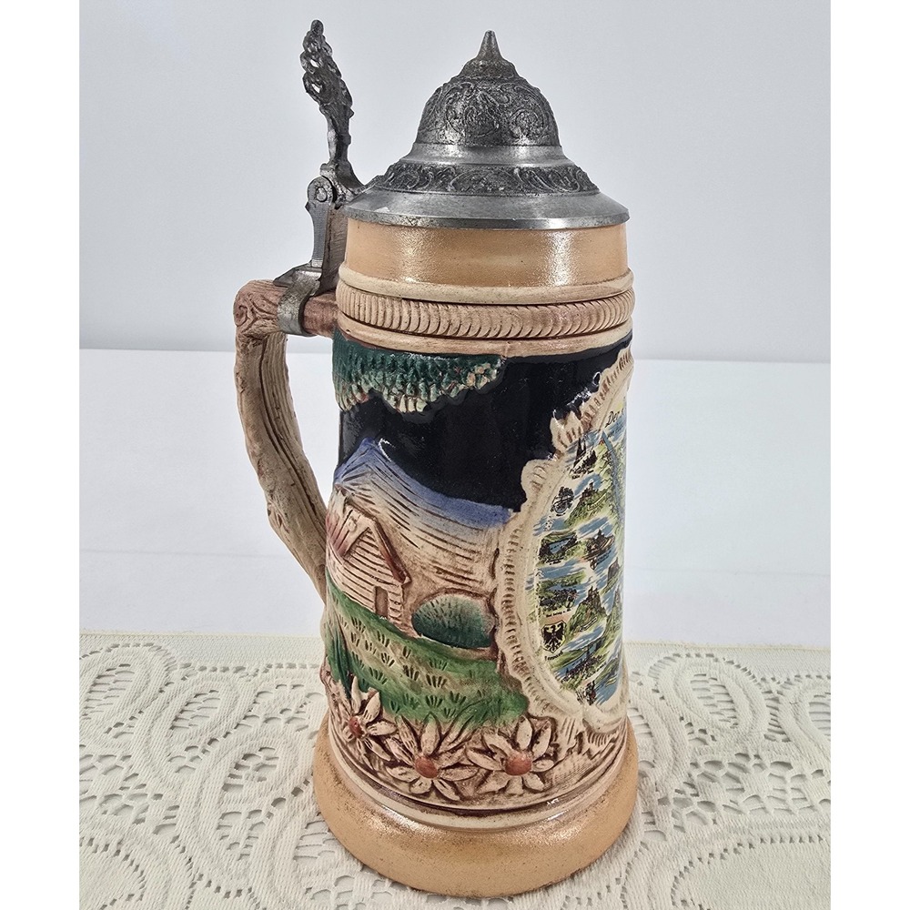 Vintage Genuine German Lidded Beer Mug Stein Made in Western Germany